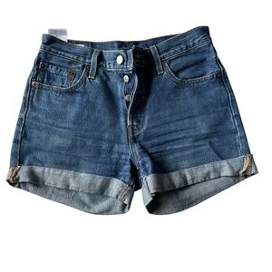 Levis 501 Jean Shorts Womens W25 Blue High Rise Denim Distressed Button Fly